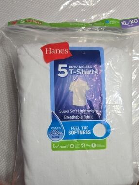 Hanes White Boys' Tagless T-Shirts - 5 Pack, XL